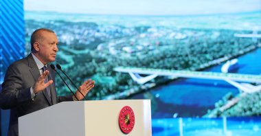 Turkish President Recep Tayyip Erdoğan speaks at the groundbreaking ceremony of Kanal Istanbul, June 26, 2021, Istanbul, Turkey. (AA Photo)