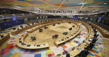 EU leaders gather in a main room during an EU summit at the European Council building in Brussels, Belgium, June 24, 2021. (AP Photo)