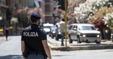 Police officers check the area near the U.S. ambassador's private residence for the arrival of U.S. Secretary of State Antony Blinken at Villa Taverna in Rome, Italy, June 27, 2021. (EPA Photo)