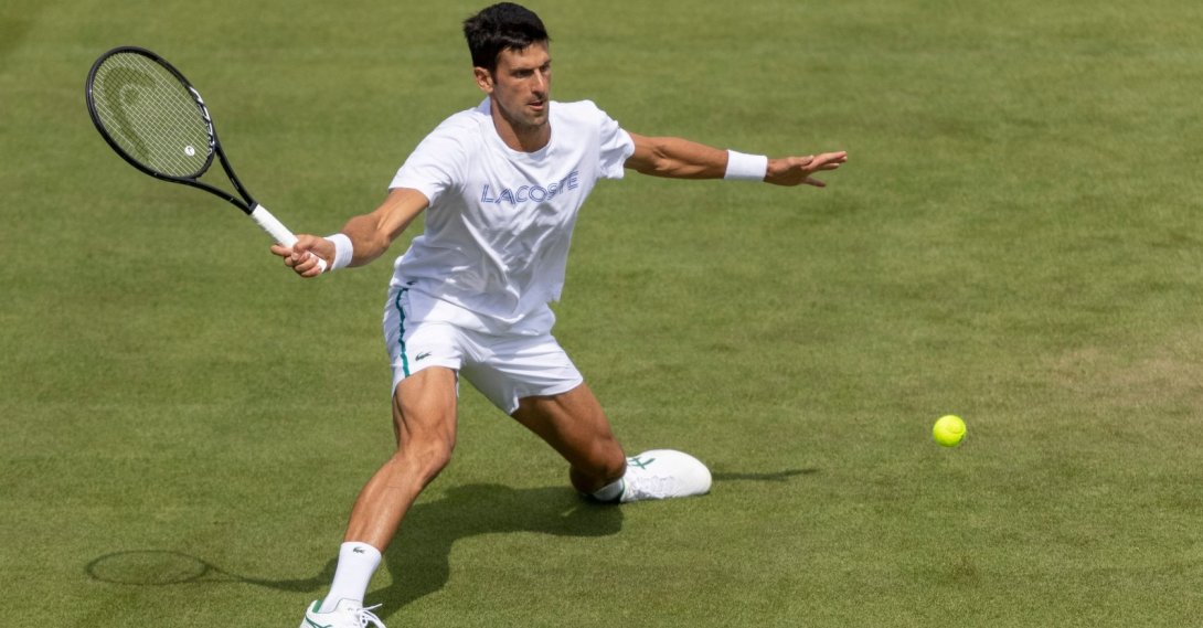 Serbia's Novak Djokovic takes part in a practice session at The All England Tennis Club in Wimbledon, southwest London, England, June 25, 2021 (AFP Photo)