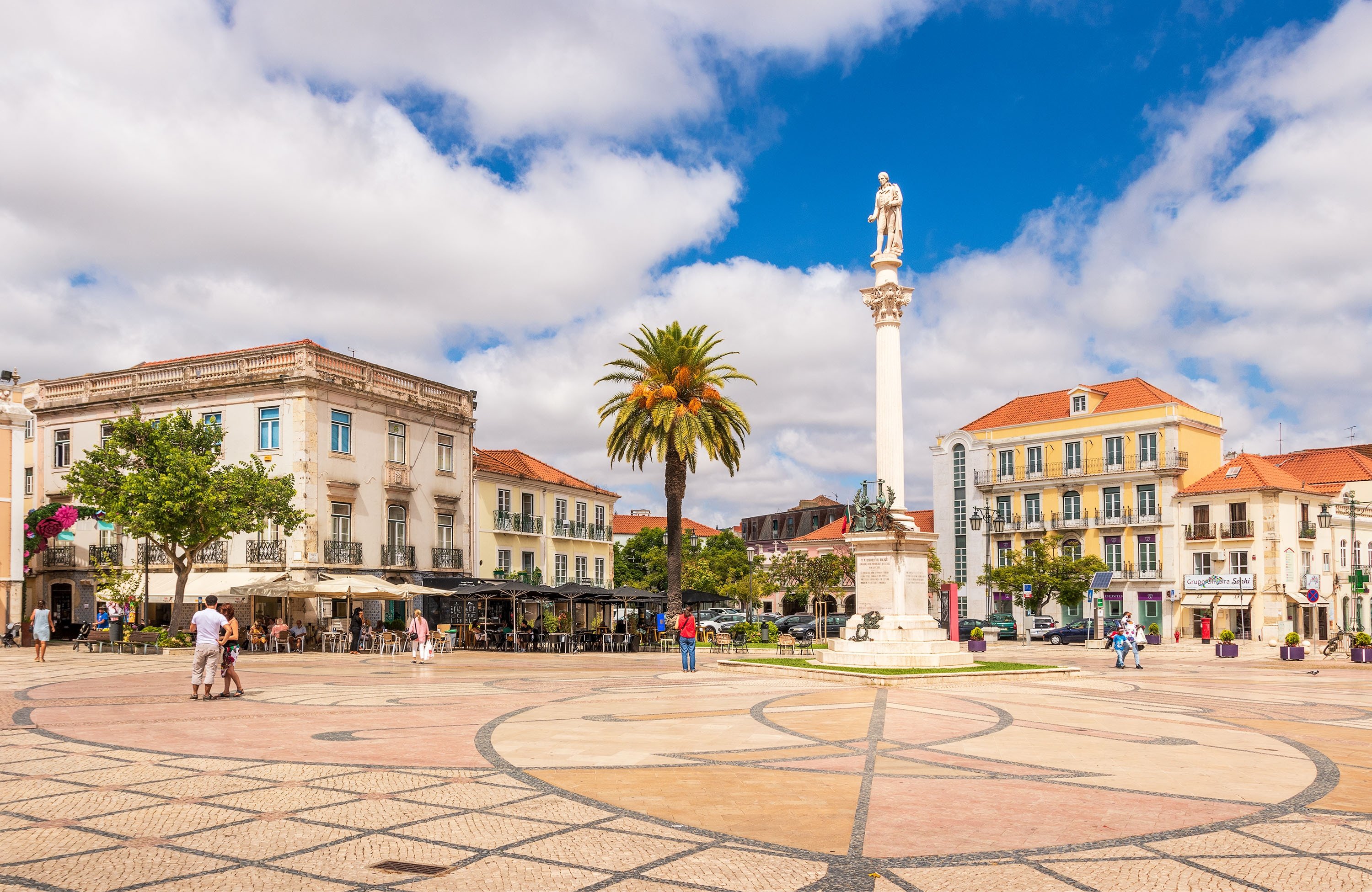 The statue of poet Bocage stands tall in the square named after him in Setubal, Portugal. (Shutterstock Photo)
