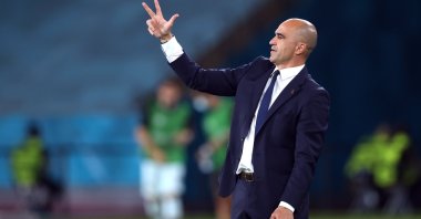 Belgium coach Roberto Martinez reacts during his side's Euro 2020, round of 16 match against Portugal, La Cartuja Stadium, Seville, Spain, June 27, 2021. (Reuters Photo)