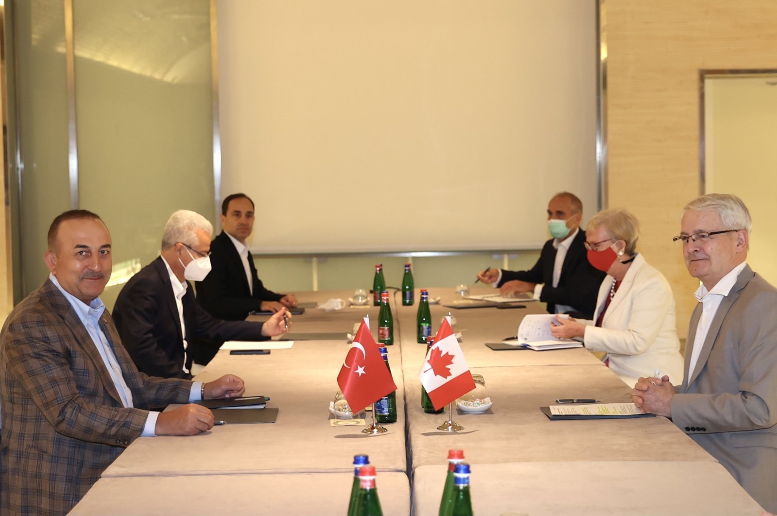 Foreign Minister Mevlüt Çavuşoğlu (L) attends a meeting with Canadian counterpart Mark Garneau (R) in Rome, June 27, 2021. (AA Photo)