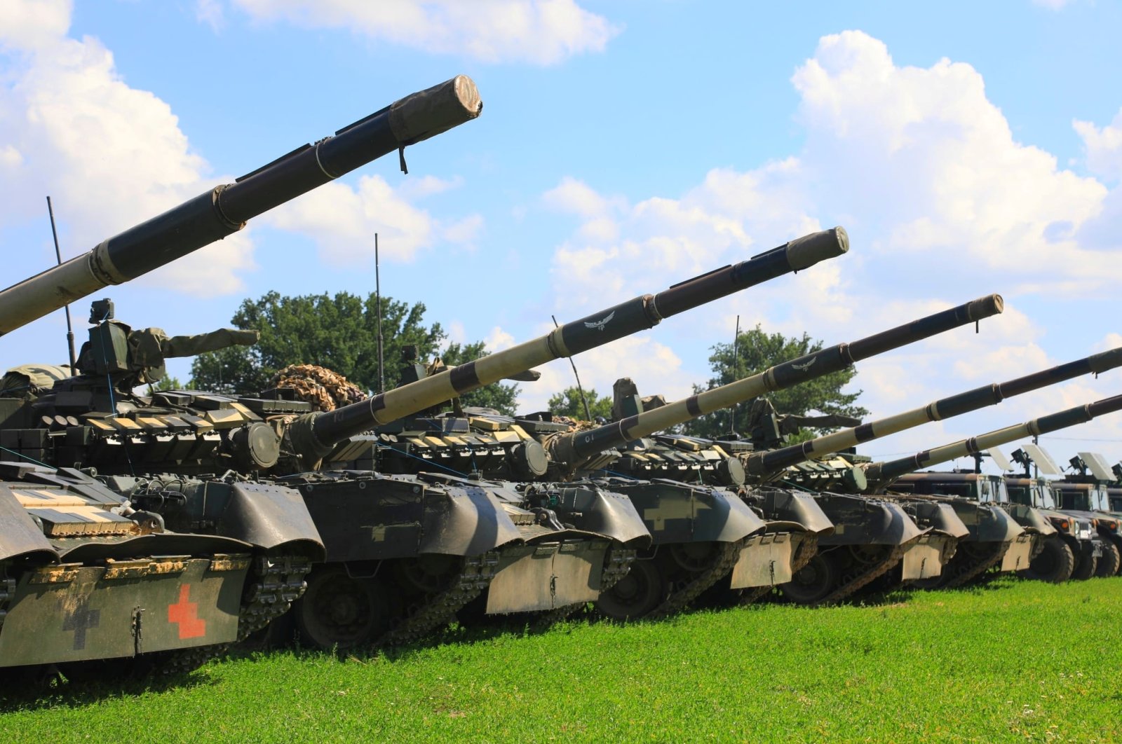 Tanks belonging to the Ukrainian Air Assault Forces are seen during the opening ceremony for the Sea Breeze multinational maritime exercise, Kherson, Ukraine, June 28, 2021. (Ukrainian Naval Forces via Reuters)