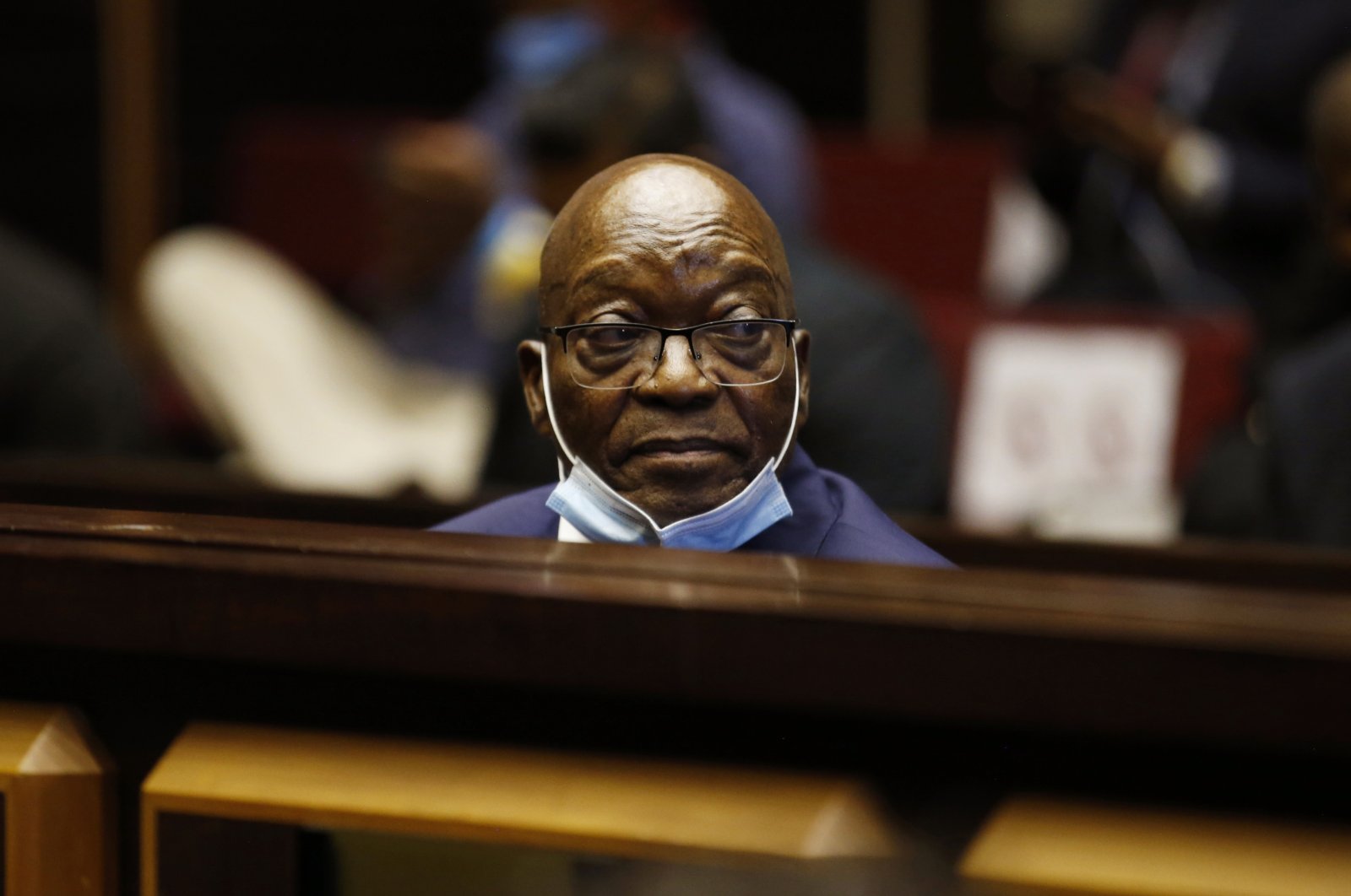 Former South African President Jacob Zuma, sits in the High Court at the start of his corruption trial, Pietermaritzburg, South Africa, May 26, 2021. (AP Photo)