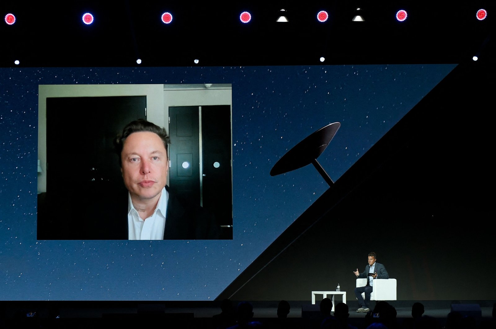 Tesla CEO Elon Musk gives a keynote speech by videoconference at the Mobile World Congress (MWC) fair in Barcelona, Spain, June 29, 2021. (AFP Photo)