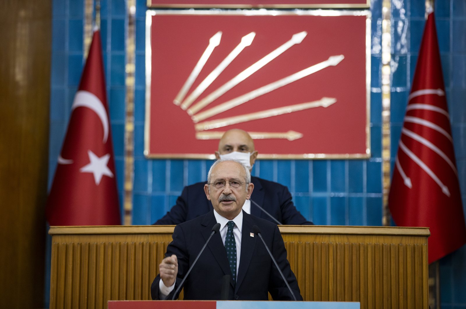 CHP Chairperson Kemal Kılıçdaroğlu speaks at his parliamentary group meeting at the Turkish Parliament, June 29, 2021. (AA Photo)