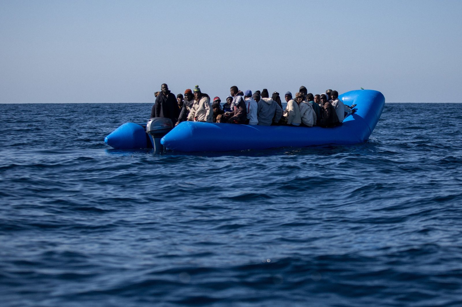 An inflatable boat with 47 migrants on board off Libya's coast, the Mediterranean Sea, January 19, 2019. (AFP Photo)