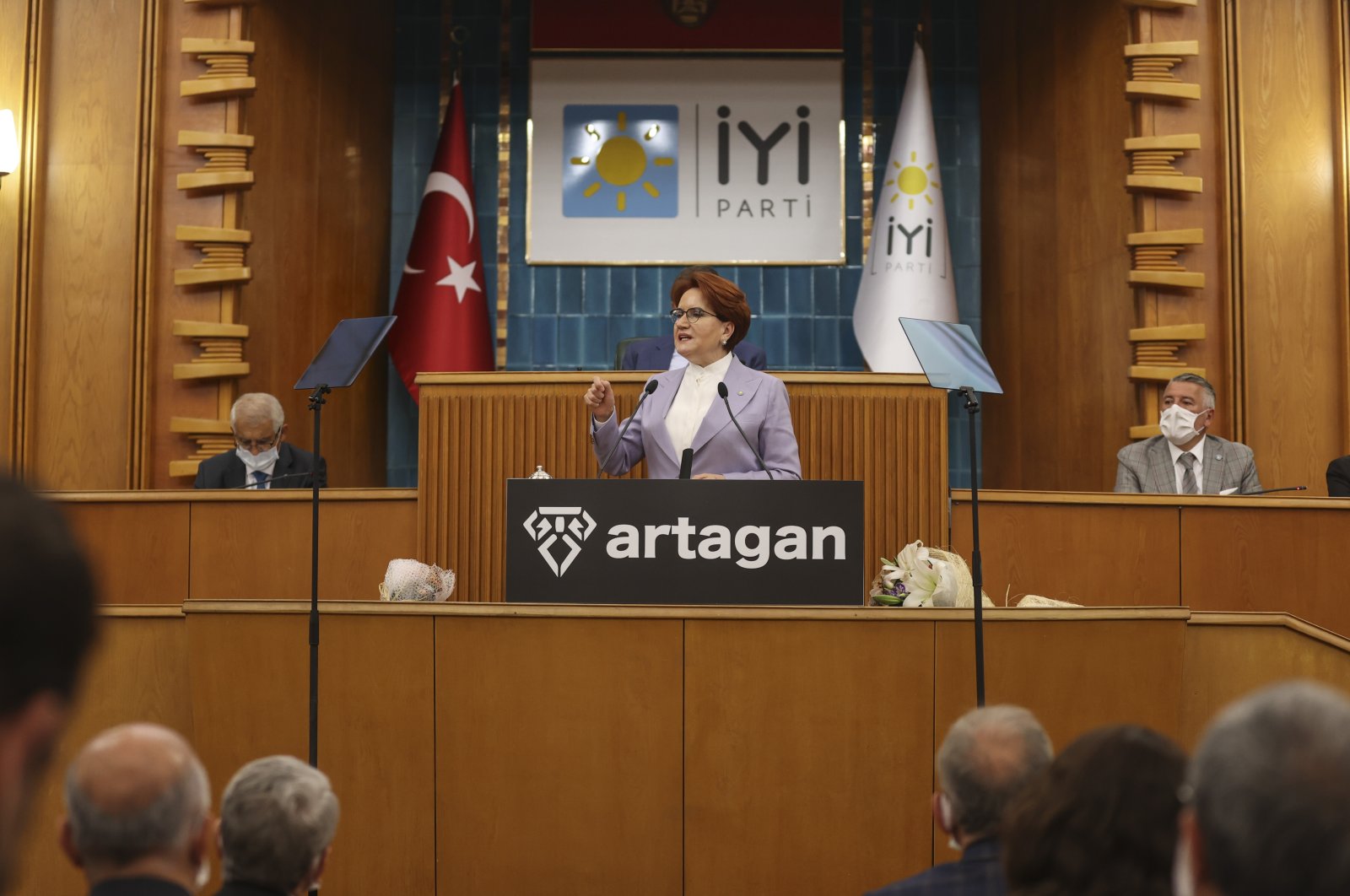 Meral Akşener reveals her party's Artagan project at the Turkish Parliament, Ankara, Turkey, June 30, 2021. (AA Photo)