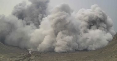 An image from a video shows a plume of steam and ash rise from Taal Volcano, Batangas province, Philippines, July 1, 2021. (AP Photo)