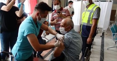 A man gets vaccinated at a vaccination spot at a train station in Konya, central Turkey, July 2, 2021. (AA PHOTO) 