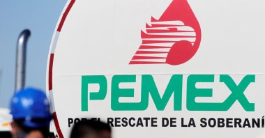 A logo of the Mexican state oil firm Pemex is pictured during a visit of Mexico's president, Andres Manuel Lopez Obrador, at Cadereyta refinery, in Cadereyta, on the outskirts of Monterrey, Mexico, Aug. 27, 2020. (Reuters Photo)
