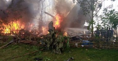 This photo reportedly shows the site where the Philippine military plane crashed on July 4, 2021. (Photo taken from Twitter / vajirasumeda)