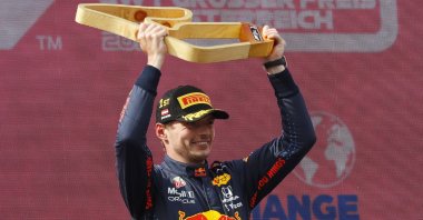 Red Bull's Max Verstappen celebrates winning with Formula One Austrian Grand Prix at the Red Bull Ring, Spielberg, Styria, Austria, July 4, 2021. (Reuters Photo)