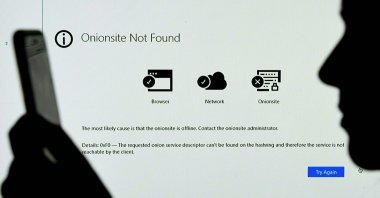 This file photo illustration shows a screen displaying the Darkside Onionsite address with a notice saying it cannot be found, in Arlington, Virginia, U.S., on May 14, 2021. (AFP Photo)