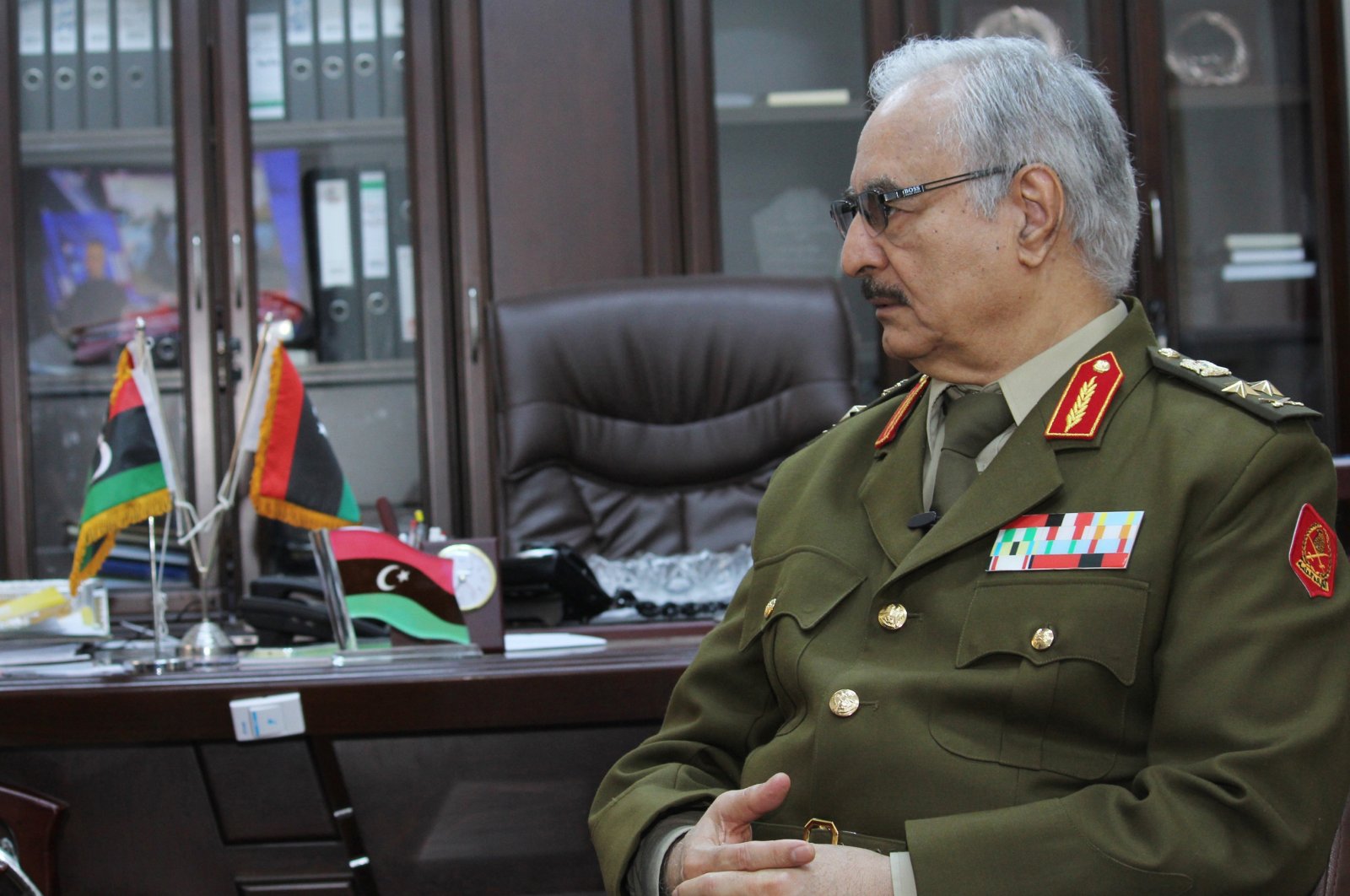 Gen. Khalifa Haftar speaks during an interview with The Associated Press in al-Marj, Libya, March 18, 2015. (AP File Photo)