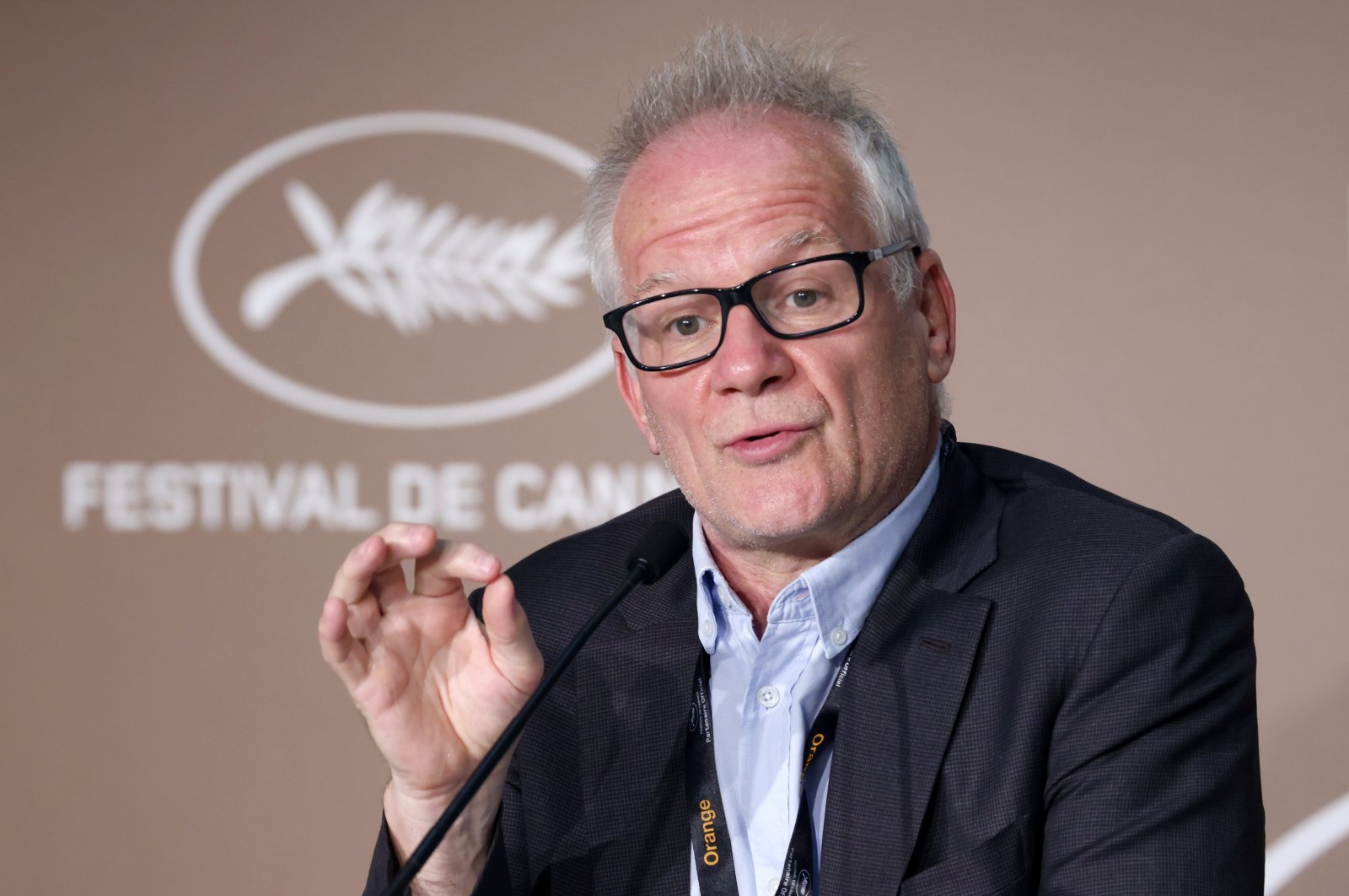 Cannes Film festival general delegate Thierry Fremaux gestures as he speaks during a news conference on the eve of the opening ceremony, Cannes, France, July 5, 2021. (Reuters Photo)