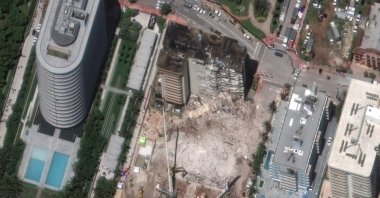 A handout satellite image made available by Maxar Technologies shows a close up of the partially collapsed Champlain Towers South condominium building, in Surfside, Florida, US, July 3, 2021. (EPA Photo)