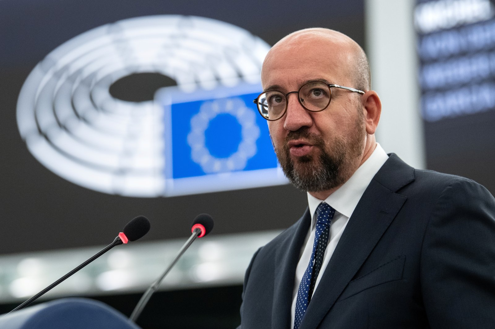 European Council President Charles Michel delivers a speech during a plenary session at the European Parliament in Strasbourg, France, July 7, 2021. (REUTERS Photo)