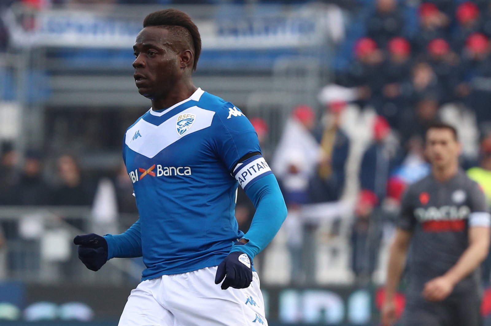 Then-Brescia forward Mario Balotelli in action during the Italian Serie A soccer match against Udinese Calcio at Mario Rigamonti stadium in Brescia, Italy, Feb. 9, 2020. (EPA Photo)