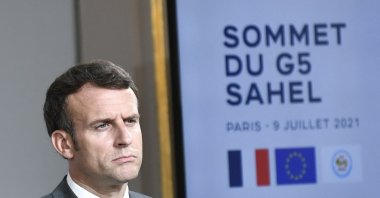 French President Emmanuel Macron reacts during a joint press conference with Niger's President at the Elysee presidential Palace, Paris, France, July 9, 2021,(AFP Photo)