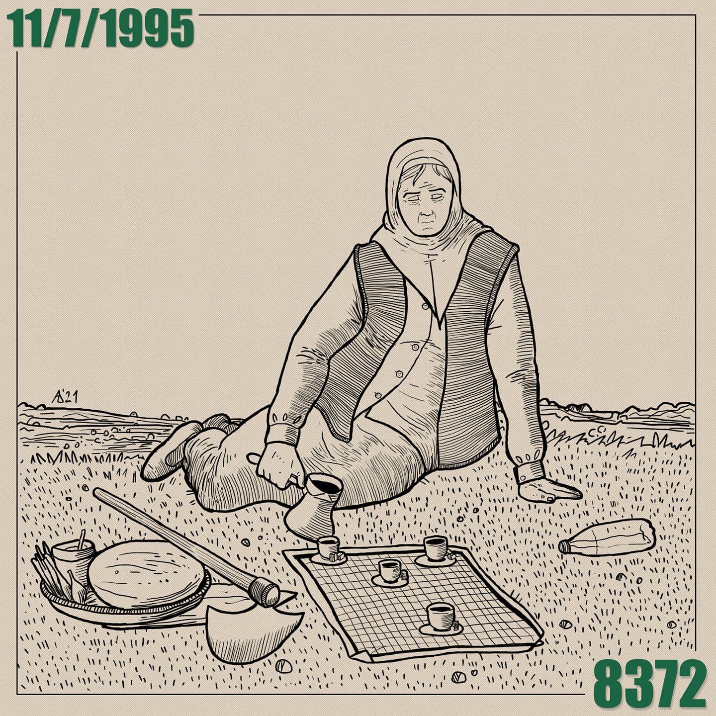 A caricature depicting the Srebrenica genocide, by Admir Delic. (AA Photo)