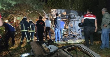 Rescue personnel and security forces inspect the crash scene in Van, Turkey, July 11, 2021. (IHA Photo)
