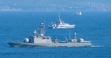 Greek navy ships patrol the Aegean Sea between Turkey and Lesbos Island, October 13, 2019. (Getty Images)
