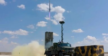 A screengrab from the video showing the Hisar O+ air defense system's test firing, July 10, 2021. (DHA Photo)