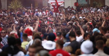 England fans gather at Leicester Square ahead of the Euro 2020 final between England and Italy, London, England, July 11, 2021. (Reuters Photo)