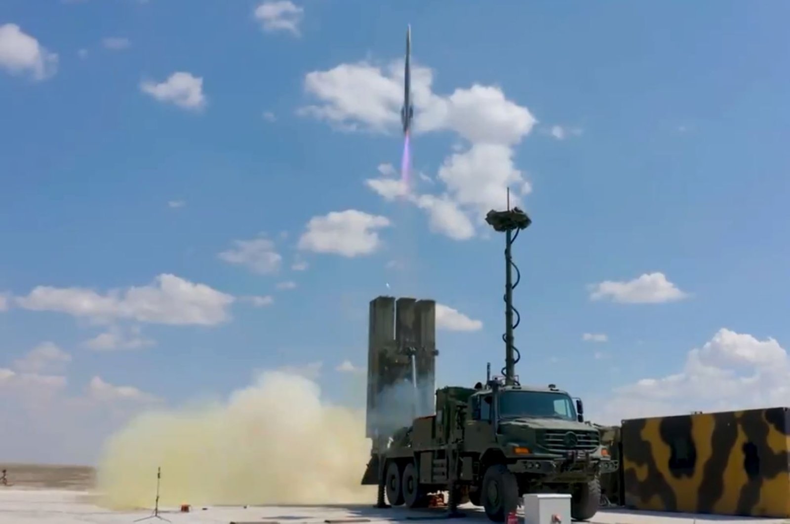 A screengrab from the video showing the Hisar O+ air defense system's test firing, July 10, 2021. (DHA Photo)