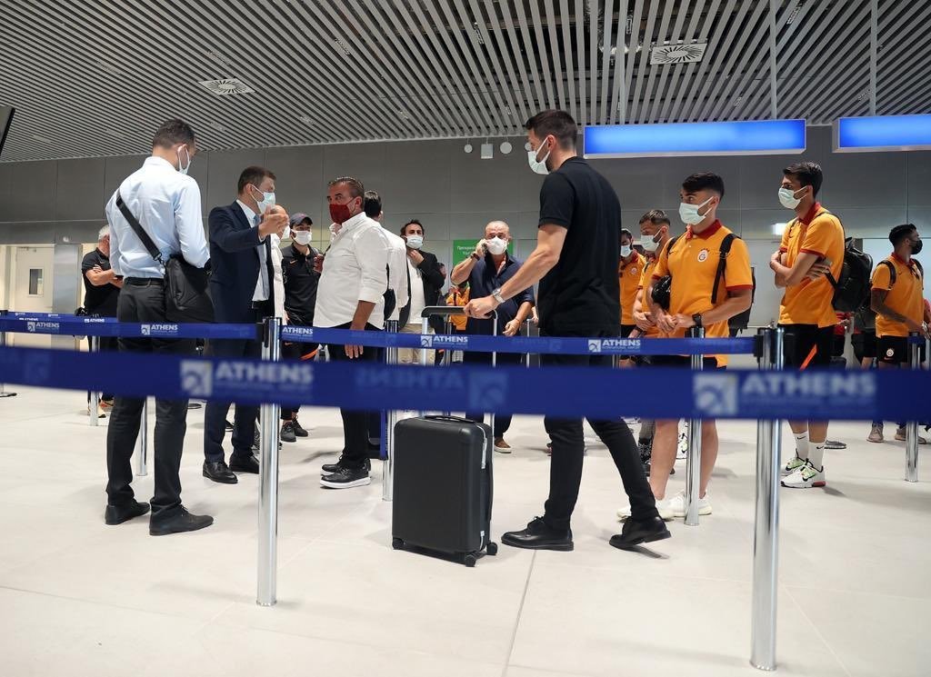Galatasaray squad is seen waiting at the Athens International Airport in this photo taken on July 12 (Photo taken from Twitter / Galatasaray)