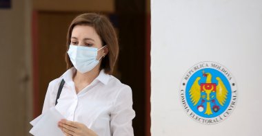 Moldova's President Maia Sandu votes at a snap parliamentary election, in Chisinau, Moldova July 11, 2021. (Reuters Photo)
