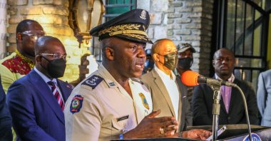 Haiti's Police General Director Leon Charles speaks during a press conference in Port-au Prince, Haiti, on July 11, 2021. (AFP Photo)