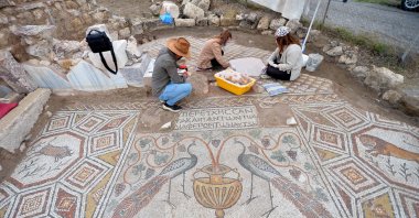 Archaeologists work on mosaics of the ancient city of Hadrianopolis, Karabük, Turkey, July 11, 2021. (AA Photo)
