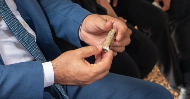 A close-up of the musical instrument found in Bilecik, northwestern Turkey, July 12, 2021. (İHA Photo)