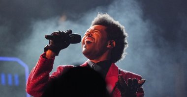 The Weeknd performs during the halftime show of the NFL Super Bowl 55 football game on Feb. 7, 2021, in Tampa, Fla. (AP Photo)