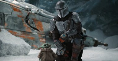 This image released by Disney+ shows Pedro Pascal in a scene from "The Mandalorian." (Disney+ via AP)