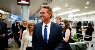 Former Sen. Jeff Flake speaks with reporters ahead of the weekly policy luncheons on Capitol Hill in Washington, U.S., May 7, 2019. (Reuters Photo)