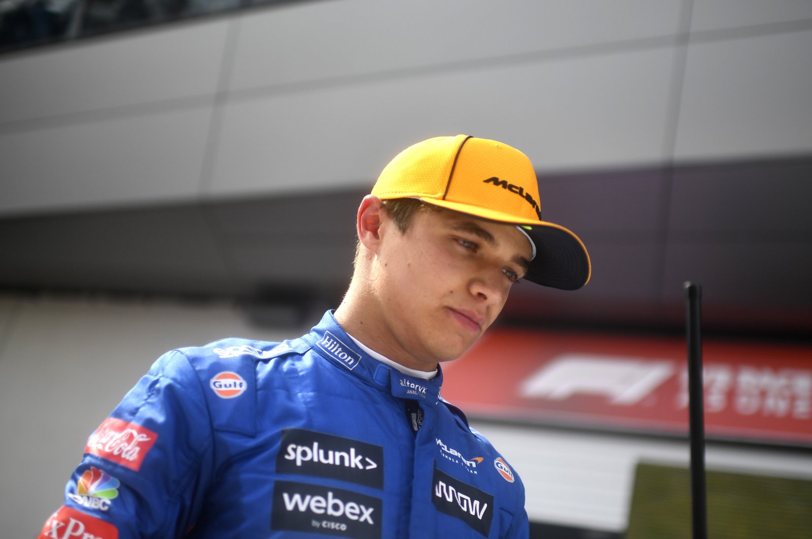 Mclaren British driver Lando Norris after taking third place in the Austrian Formula One Grand Prix at the Red Bull Ring racetrack in Spielberg, Austria, July 4, 2021. (AP Photo)