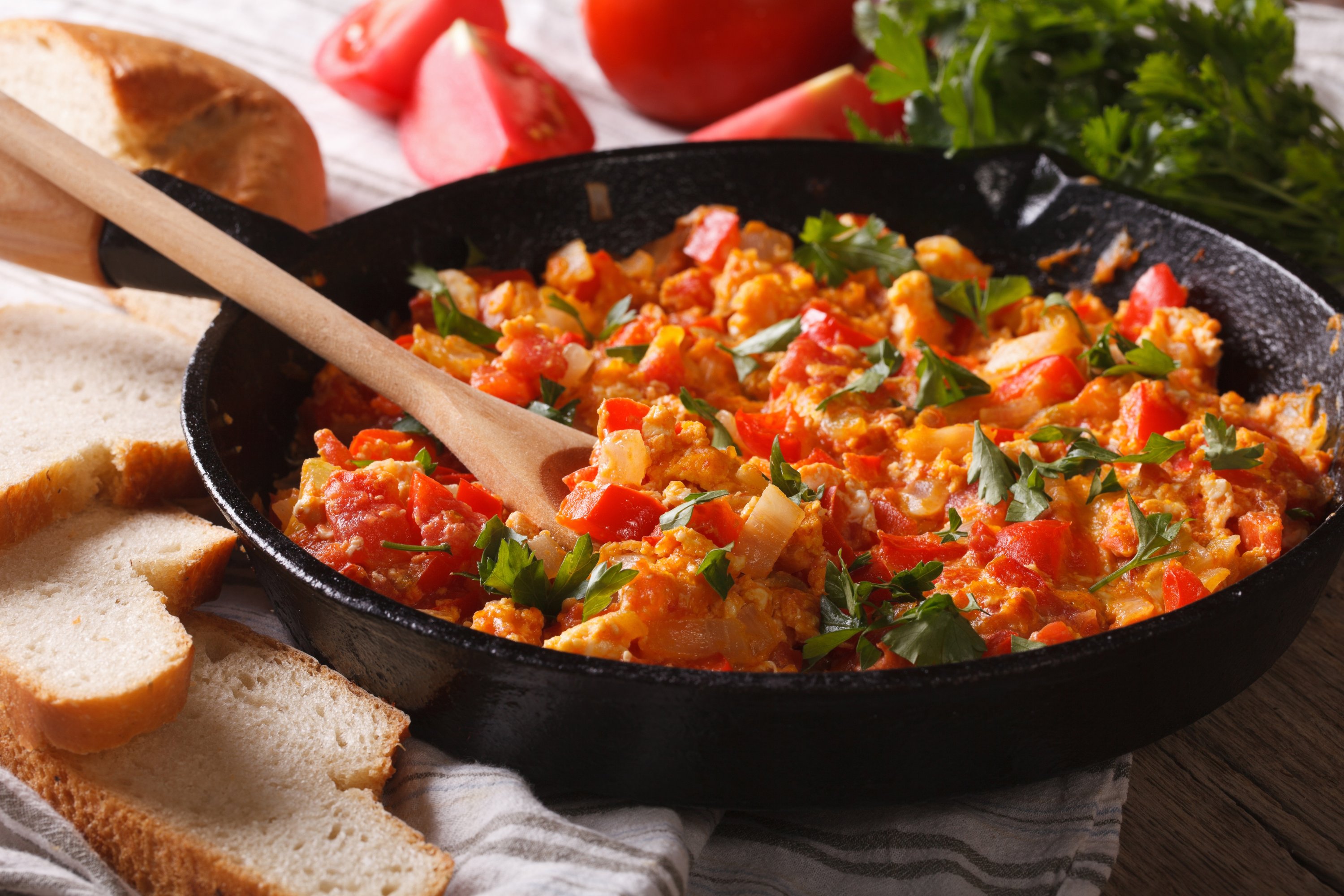 Turkish scrambled eggs with vegetables, menemen. (Shutterstock Photo) 