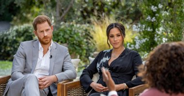 Britain's Prince Harry and Meghan, Duchess of Sussex, are interviewed by Oprah Winfrey in this undated handout photo.  (REUTERS Photo)