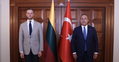 Foreign Minister Mevlüt Çavuşoğlu (R) welcomes his Lithuanian counterpart Gabrielius Landsbergis in Ankara, Turkey, July 13, 2021. (AA Photo)