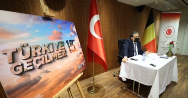 Turkey ambassador to Belgium Hasan Ulusoy speaks at an event in Brussels, Belgium, July 14, 2021. (AA Photo)