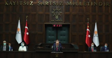 President Recep Tayyip Erdoğan speaks at an AK Party parliamentary group meeting in the Turkish Parliament in Ankara, Turkey, July 14, 2021. (AA Photo)