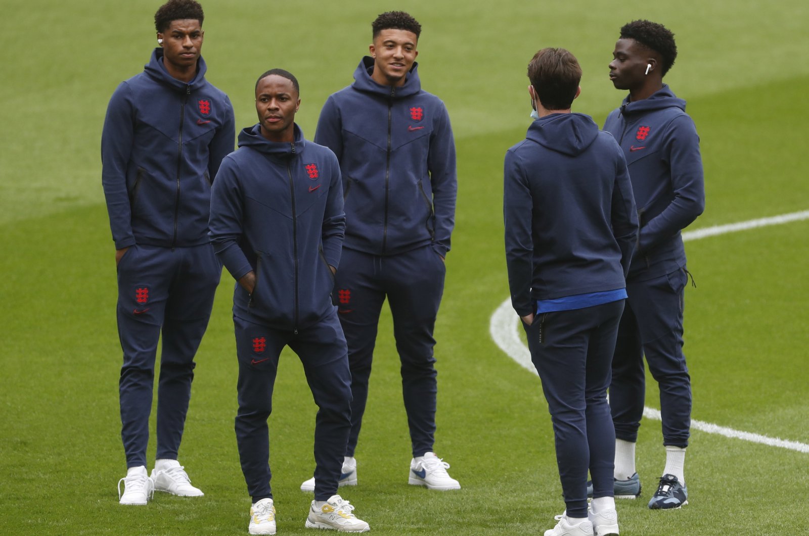 (From L to R) England's Marcus Rashford, Raheem Sterling, Jadon Sancho, Bukayo Saka and Ben Chilwell before their Euro 2020 Round of 16 match against Germany at the Wembley, London, England, June 29, 2021.