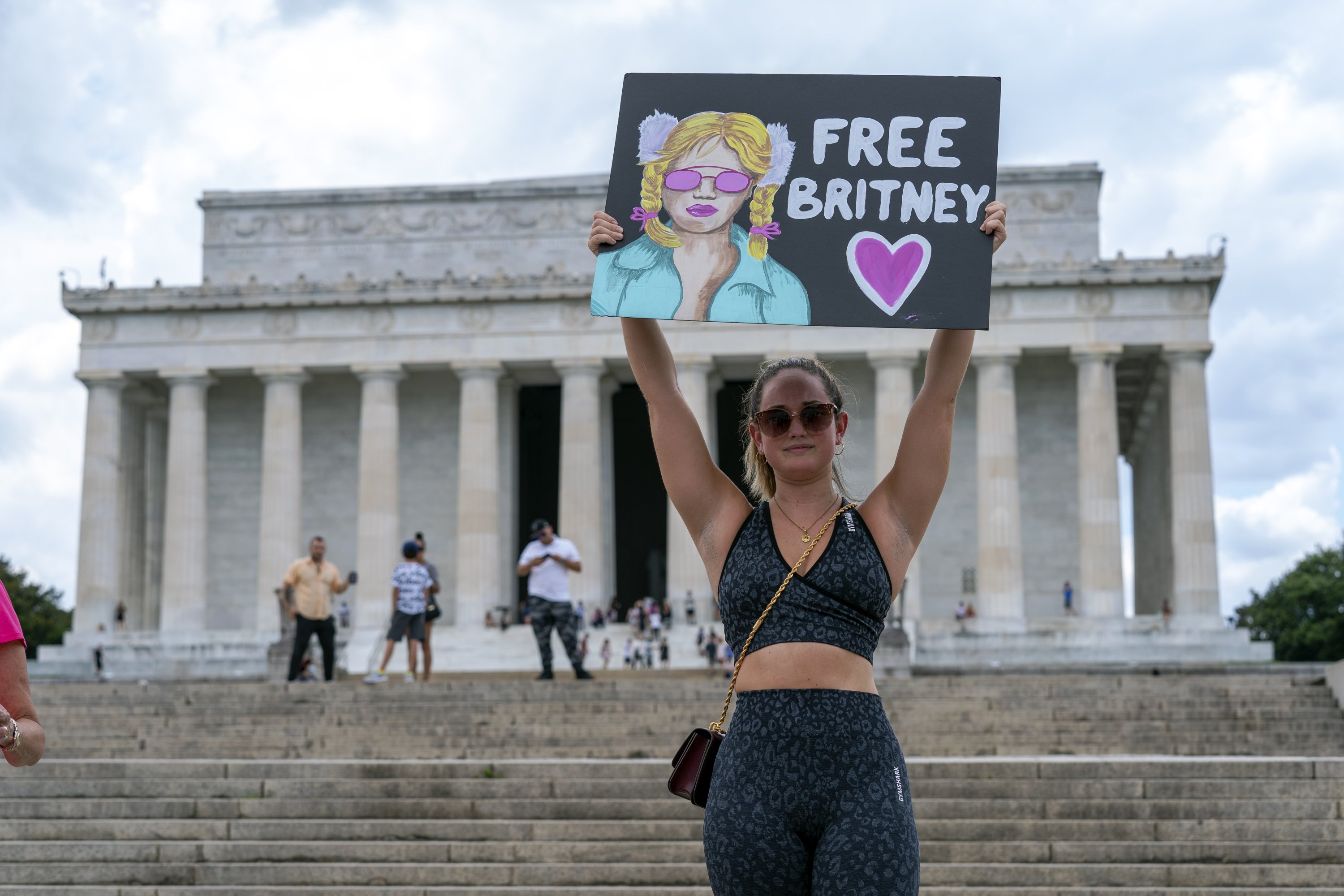 Maggie Howell supporter of pop star Britney Spears protests at the Lincoln Memorial, during the "Free Britney" rally, Washington, U.S., July 14, 2021. (AP Photo)