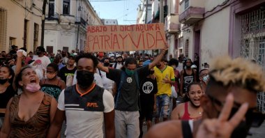 People shout slogans against the government during a protest, in Havana, Cuba, July 11, 2021. (Reuters Photo)