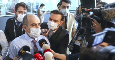 Professor Melih Bulu speaks to reporters, in Istanbul, Turkey, Feb. 4, 2021. (AA PHOTO) 