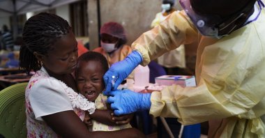 A child is vaccinated against Ebola in Beni, Democratic Republic of Congo, July 13, 2019. (AP Photo)